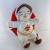 A plush doll set depicting Jesus and Virgin Mary, dressed in white robes with a red hood.