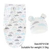 White cotton newborn swaddle blanket and hat set featuring clouds and stripes for a baby