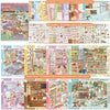 A collection of miniature store scene stickers featuring various supermarket and convenience store themed designs.