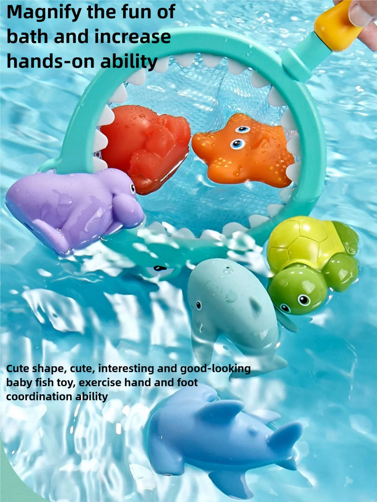 Turtle Water Play Bath Toy Set with Net and Squeeze Animals