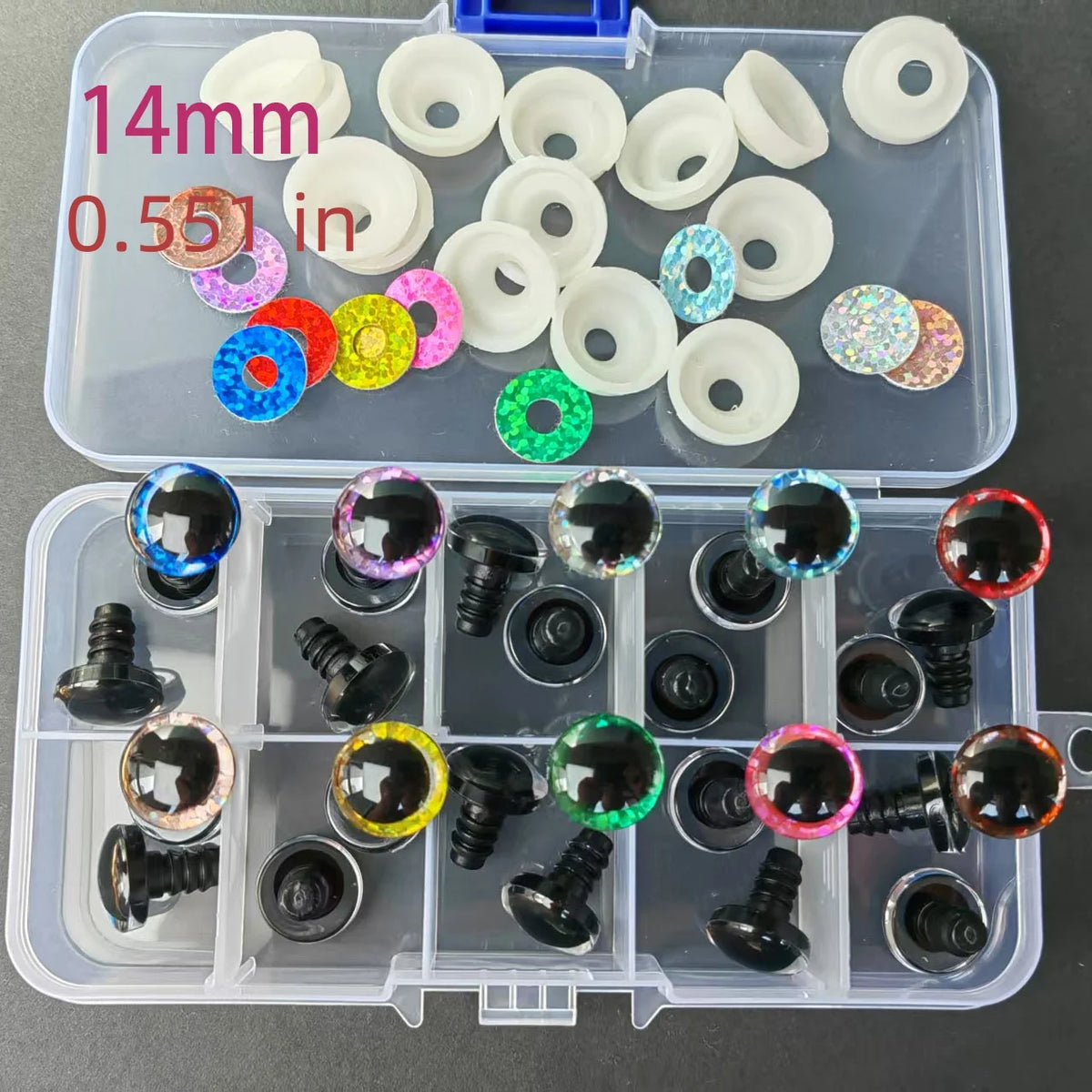 3D Glitter Safety Eyes for Crochet & Stuffed Animals (12-16mm, Set of 30)