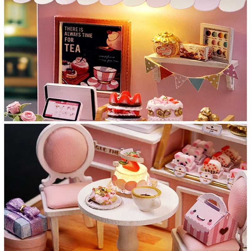 DIY Miniature Wooden Dollhouse Kit with LED Lighting