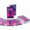 A stack of purple and pink oracle cards featuring silhouettes of couples and relationship themes.