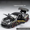 A black 1/32 alloy model car of a Nissan GTR R35 diecast model with sound and light effects.