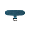 A teal fabric lanyard strap with a metal ring for holding a phone.
