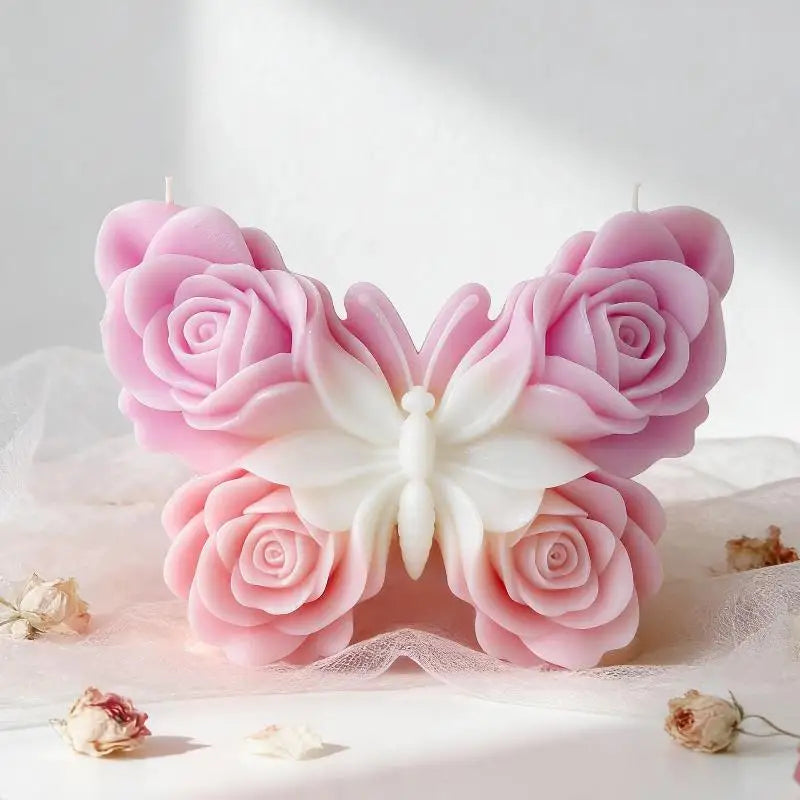 Pink silicone rose butterfly mold used for making candles and DIY crafts