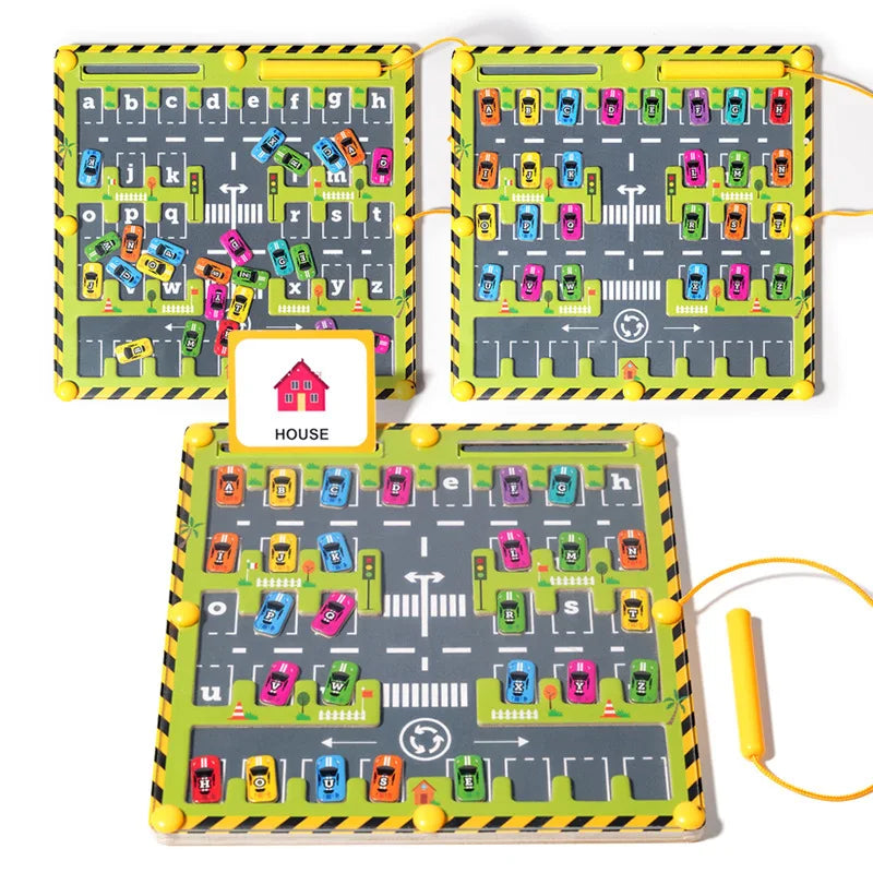Magnetic Alphabet Maze Wooden Letter Puzzle – Parking Lot Theme