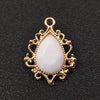 Gold plated water droplet charm featuring a white crystal rhinestone flower detail.