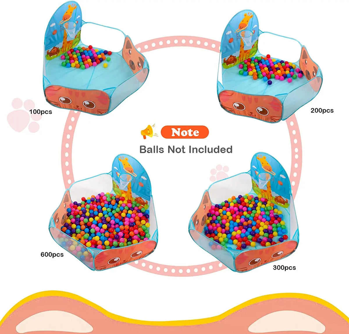 Kids' Foldable Ball Pit Play Tent with Storage Basket