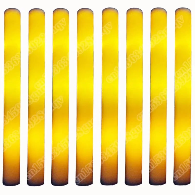 A pack of giant foam LED glow sticks in yellow and orange colors.