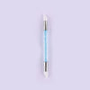 A dual-ended silicone head nail art dotting pen with a crystal handle, featuring a clear blue substance.