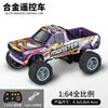 A purple and white 1:64 scale alloy remote control monster truck with large tires and a roll cage.