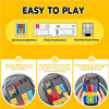 A set of electronic sliding puzzle blocks with an LED screen showing instructions and a matching puzzle setup.