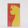 A rectangular box featuring a yellow silhouette of a troll's head on a red background with the word TROLL printed in black.