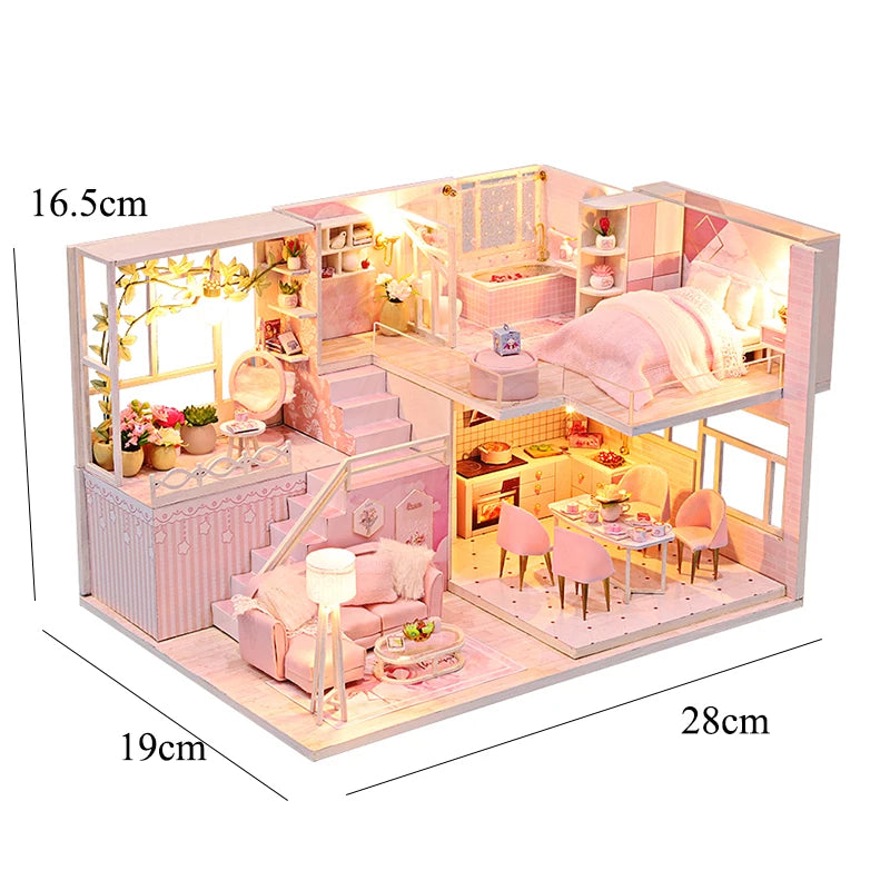 DIY Wooden Dollhouse Kit with Miniature Furniture – 3D Puzzle Craft Set