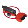 An orange and black water blaster toy featuring a launcher and gloves with a red hose.