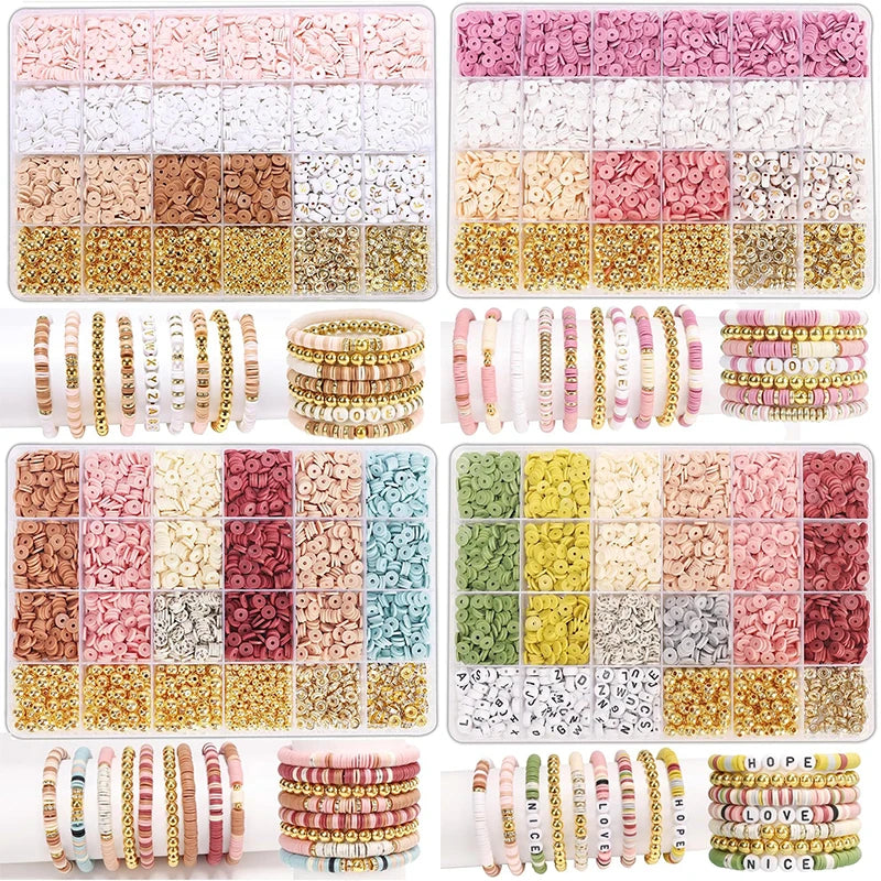 DIY Clay Bead Bracelet Making Kit with Golden Letter Beads