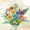 A colorful floral bouquet made from building blocks featuring various flowers and greenery.