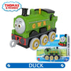 A green GWR train character toy from Thomas & Friends featuring a duck figure.
