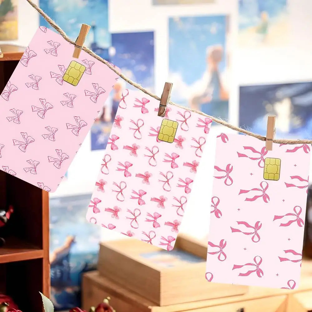 Pink Bowknot Anime Card Skin - Customizable Credit Card Cover