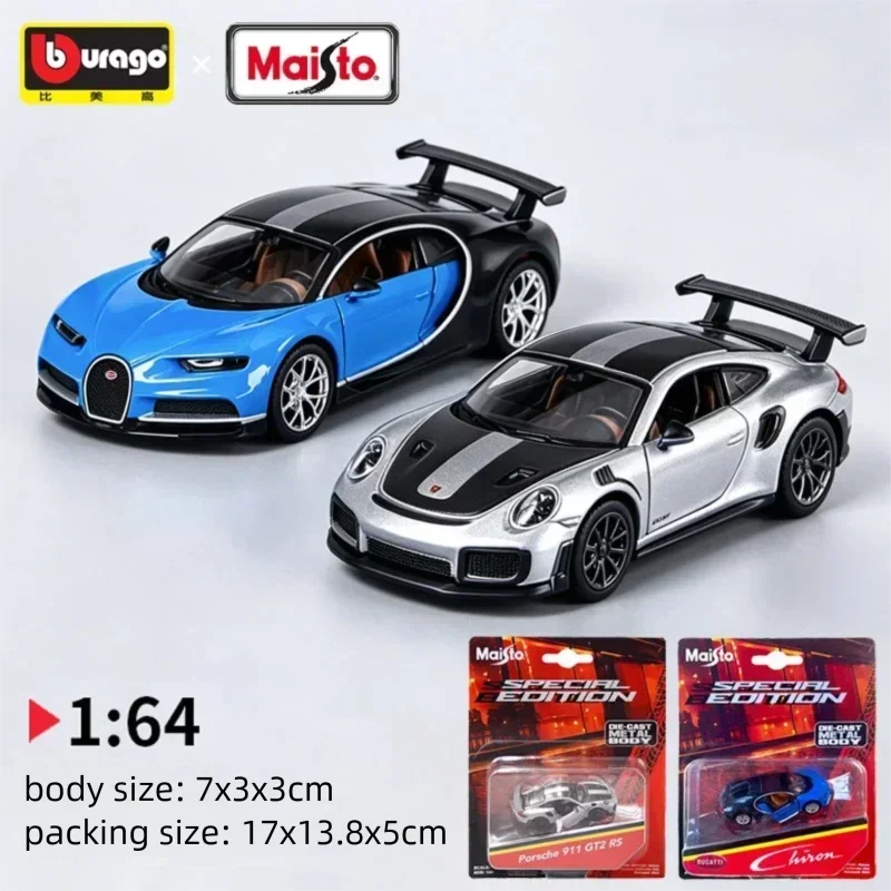 Diecast model of a blue and silver Porsche 911 GT2 RS inspired supercar displayed on a white background.