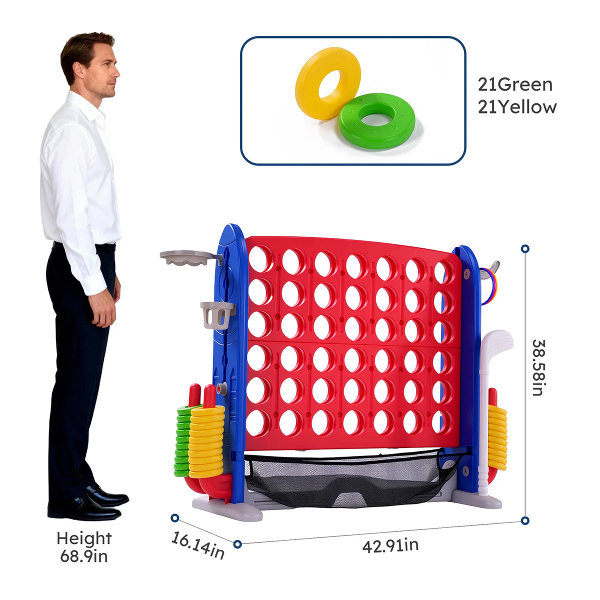 4-in-1 Giant Outdoor Game Set with Basketball Hoop & Ring Toss