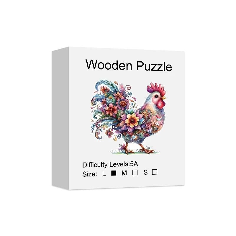 Vibrant Rooster Wooden Jigsaw Puzzle – Mindful Challenge for Adults