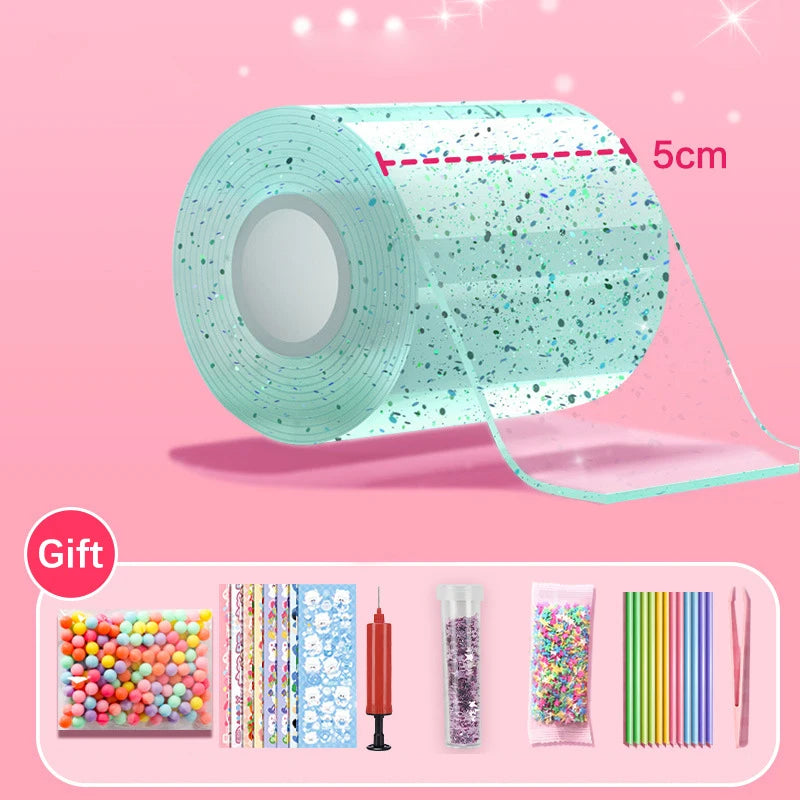 Roll of clear iridescent tape with glitter and confetti for DIY craft projects