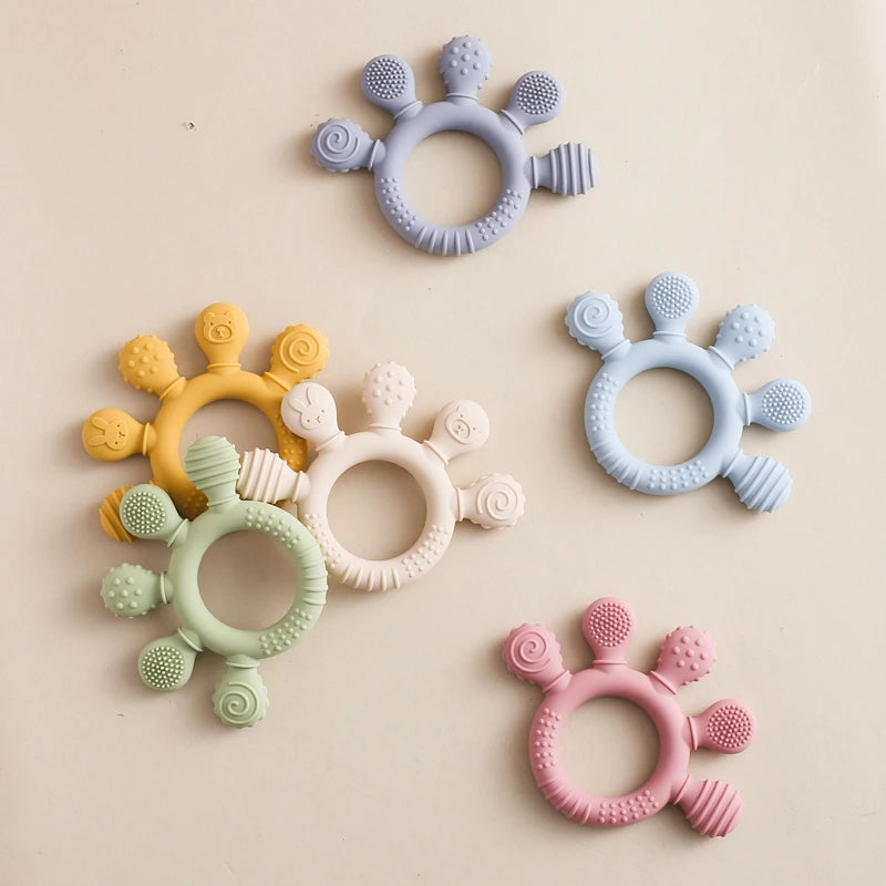 Baby Silicone & Wood Teether – Hand-Shaped Sensory Chew Toy