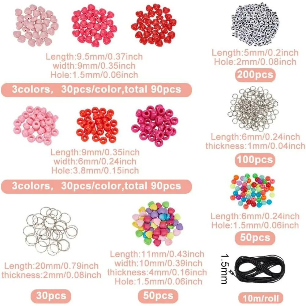 Assortment of colorful beads and findings for DIY beaded keychain making kit with various sizes and quantities