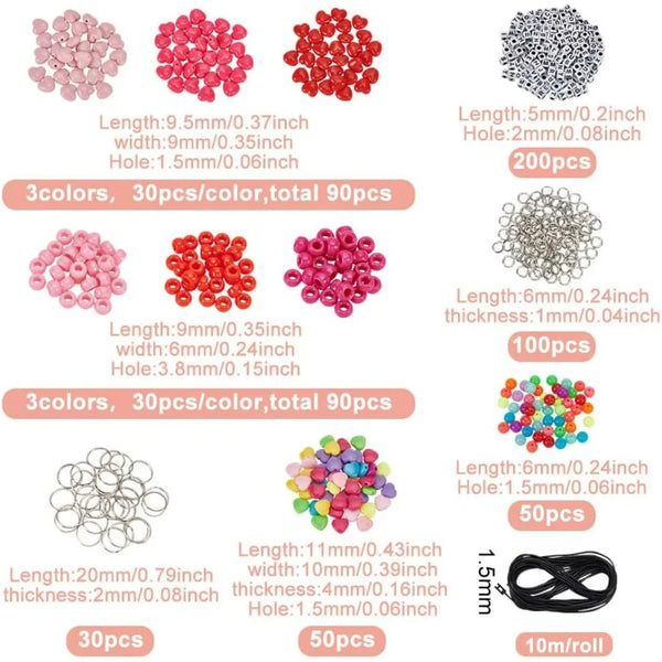 Assortment of colorful beads and findings for DIY beaded keychain making kit with various sizes and quantities