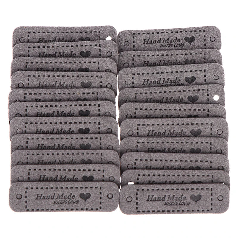 Set of 20 PU Leather "Made With Love" Sew-On Tags for Crafts and Garments