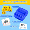 A set of matching letter cubes, word cards, and an item manual for a learning game.