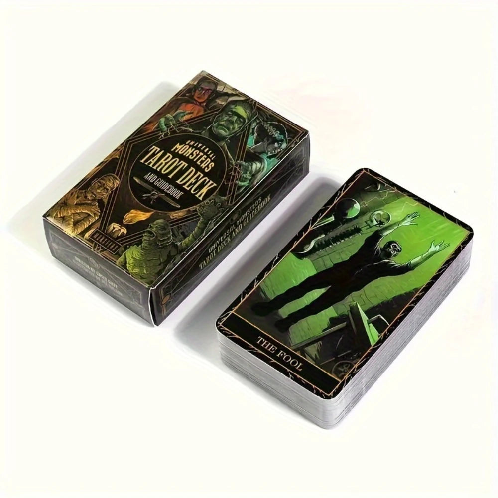 A box set of Monster Tarot cards featuring classic horror characters and illustrations.