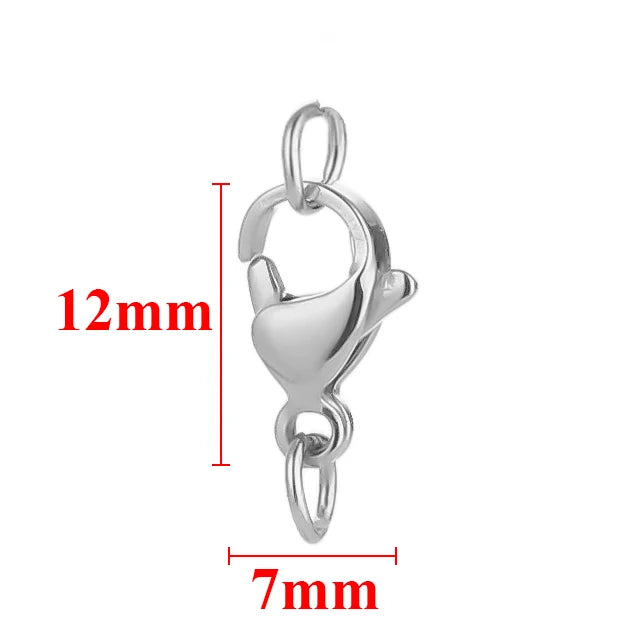Silver stainless steel lobster clasps and jewelry connectors set with dimension markings