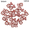 A pile of ten brown mini plastic buckles for DIY crafts and outdoor gear.