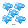 A set of light blue foil balloons shaped like fluffy white clouds for birthday party decor