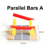 Parallel Bars A wooden train track accessory set featuring red and yellow parallel bars.