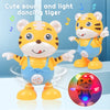 A cute yellow tiger toy that dances, plays music, and lights up.