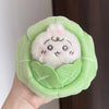 A light green plush keychain set featuring three cute characters with pink accents.
