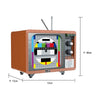 A retro radio building block set featuring a wooden cabinet and an electronic display panel.