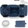 A blue police car toy switch mode featuring a battery cover and wheel fixed holders.