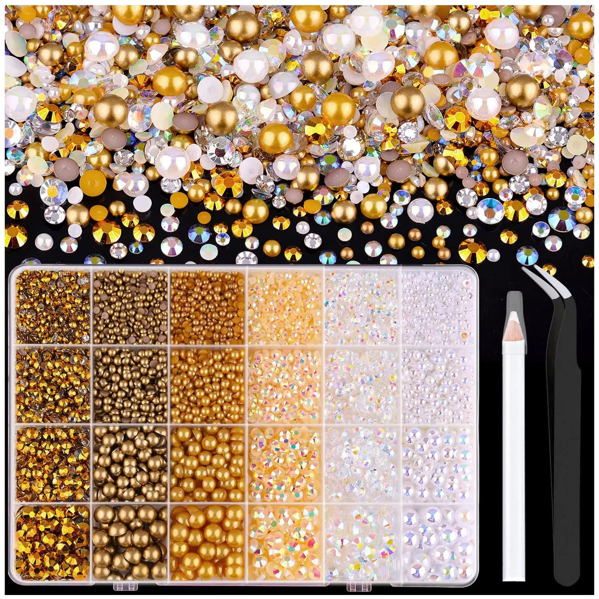 Flatback Pearls and Rhinestones Craft Kit – 14,000 Pieces, Mixed Sizes & Colors