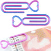 A set of two heart-shaped plastic clips in purple and blue for diamond painting canvas
