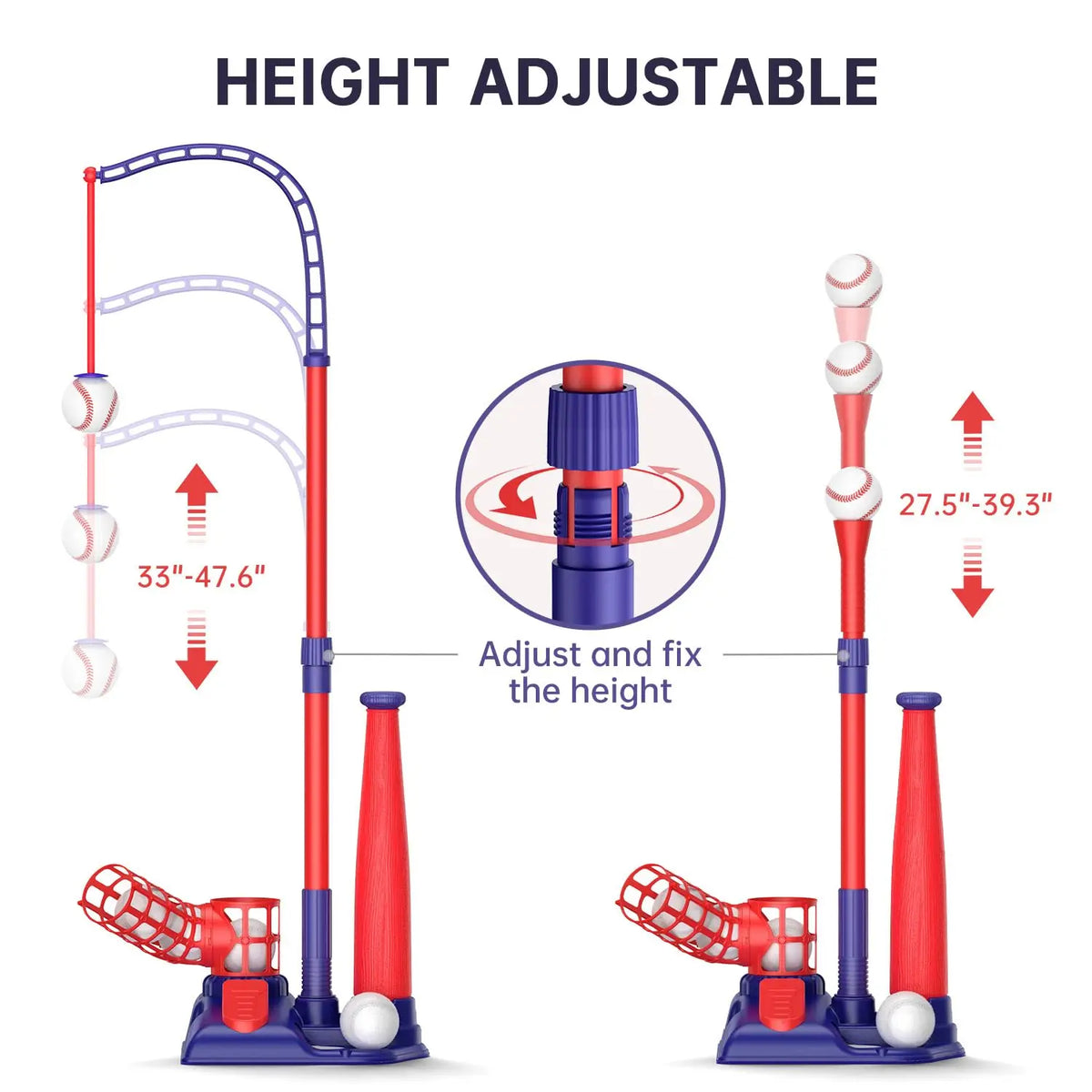 3-in-1 Kids Baseball Practice Set with Adjustable Tee and Launcher