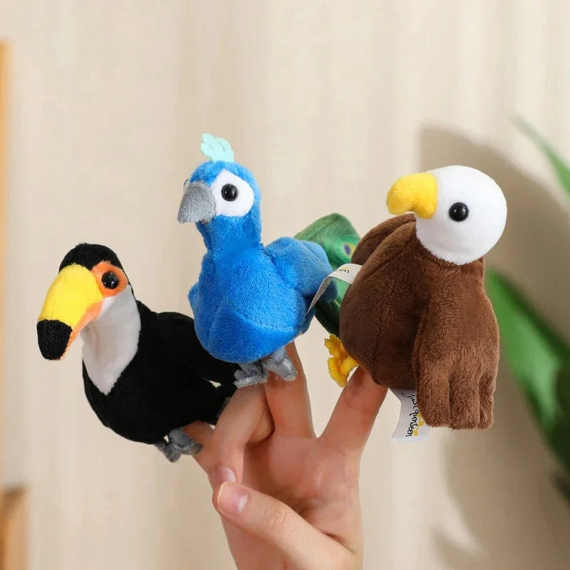 Adorable Mini Plush Finger Puppet Set – Parrot, Peacock, Shark & Octopus