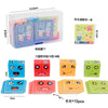 A set of wooden face-changing cube puzzles in various colors and designs, including a large clear container and smaller indiv