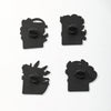 A set of four black cartoon enamel pins featuring cute animal faces for bags and clothes.