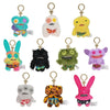 A collection of 12 cm Fuggler funny plush monster keychains featuring various quirky designs including a blue monster, white 
