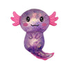 A purple squishy axolotl stress relief fidget toy with pink gills.